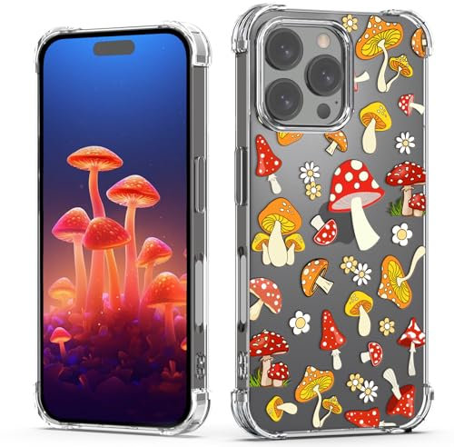 XIMIZU Clear Cover Case For iPhone 16 Pro Max,Cute Mushrooms Pattern Design For Girls boys kids,Soft Slim Shockproof Bumper Protective Clear Phone Case For iPhone 16 Pro Max Women