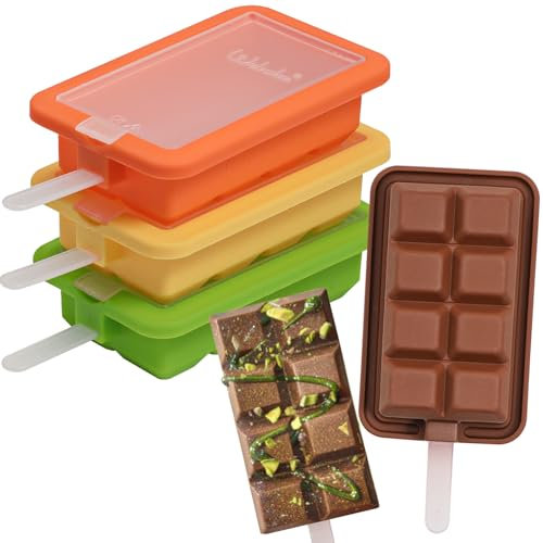Webake Silikon Eisformen mit Stiel und Deckel 4 Stück Dubai Ice Cream Molds Kuchen Eis am Stiel Backform Cakesicles Form DIY Popsicle Formen Eiskuchenformen Silikonform für Cake Sicles, Schokolade