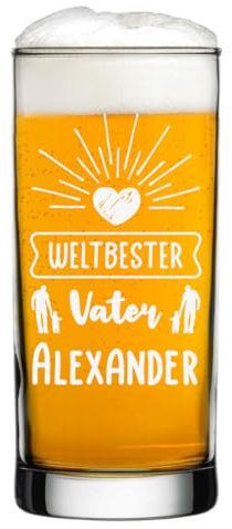 polar-effekt Bicchiere da birra da 485 ml, con incisione, con scritta in lingua tedesca Weltbeste Vat, con nome per papà, regalo individuale per la festa del papà, vetro per Pils, Lager & Kölsch