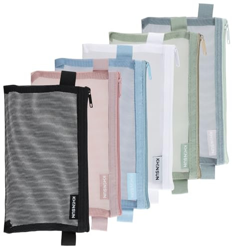 6 Stück Stiftemäppchen Durchsichtige, Zip Mesh Reißverschluss Beutel Federmäppchen, Kosmetiktasche Transparent Pencil Case Pouch, Clear Exam Pencil Pouch Nylon für Schule Bürobedarf Kosmetik