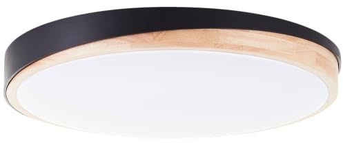 Lightbox LED Wand- & Deckenlampe mit Fernbedienung & CCT (3000 K - 6500 K) & schwarz-braunem Holz Rahmen vom Kautschukbaum | Ø 50 cm | 36 W | 4500 lm | aus/Kunststoff/Metall/Holz