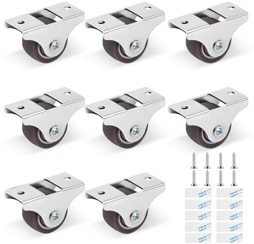 Flintronic 8 Piezas Ruedas para Muebles, 25 mm Mini Ruedas de Goma para Muebles, Ruedas para Muebles Pequeñas, para Cajas de Herramientas, Muebles, Carros, Con Tornillos y Adhesivo, Gris