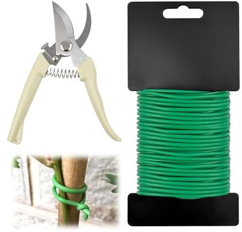20m Pflanzendraht Gummiert,3mm Bindedraht Gartendraht mit Gartenschere | Gummibeschichteter Gartendraht,Flexibel Pflanzenstützdraht Gartenarbeit Metalldrahtkern für Kletterpflanzen Tomaten