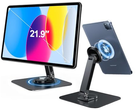 Missun Support Magnétique pour Tablette avec Base Solide, Support de Bureau pour iPhone/Android/iPad, Support Réglable pour Téléphone Portable pour iPhone 16/15/14/13/12, Support de Moniteur