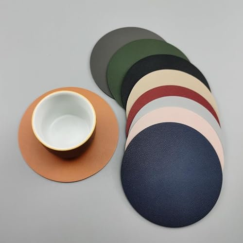 12 pièces Dessous de Verre en Cuir PU, avec Support de Rangement en Métal, Dessous de Table Antidérapants 10cm Double Face pour Verres à Bière, Tasses (Rose/Argent)