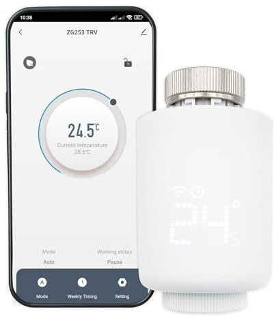 LED ATOMANT Valvula Termostatica Inteligente Zigbee para Radiador, Control por Voz y App, Programable, Compatible con Alexa y Google Home, Termostato Radiador WiFi, Color Blanco