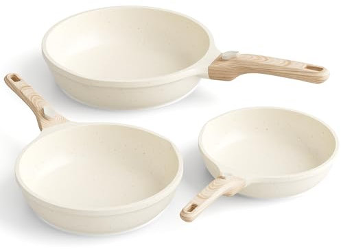 RIOVARM Inducción Juego de sartenes con asas Desmontables, Antiadherente Batería de cocina 20 cm 24 cm 28 cm, Granito Sartén para tortillas sin PFOA, Sartenes para freír Apto para lavavajillas y horno