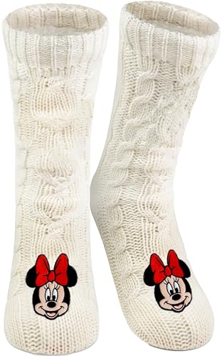United Labels Disney Minnie Mouse Kuschelsocken für Damen, Weiß, flauschige Stoppersocken, warme Socken, Hüttensocken