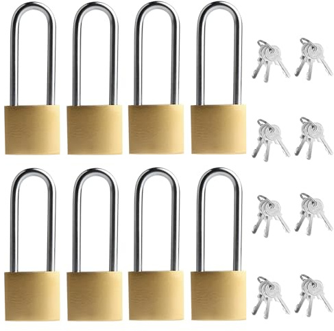 8 lucchetti con chiavi, lucchetti ad arco lungo, una chiave apre tutte le serrature, lucchetto resistente con chiave, serratura di sicurezza all'aperto, lucchetto a chiave per capannone, recinzione