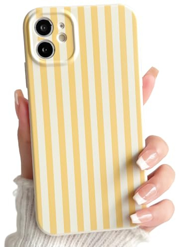 Lovmooful for iPhone 12 Case Cute Color Striped Design-Yellow | Cute Color Striped with Aesthetics Design,for Girls Women Girly,Soft TPU Case,Shockproof Protective
