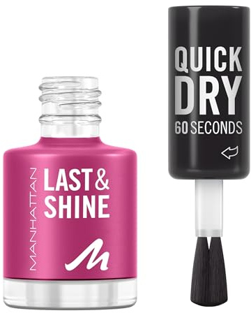 MANHATTAN Last & Shine schnelltrocknender Nail Polish, veganer & tierversuchsfreier Nagellack, langanhaltend, ultraglänzendes Finish, 8ml, Fb. 570 Pink Fields