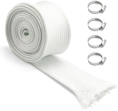 Erato 200cm 25mm Tubi di Scarico Isolante Guaina in Fibra di Vetro | con 4 Fascette Protezione termica per Riscaldatore di Sosta, Riscaldatore Diesel, Generatori, Generatore di emergenza