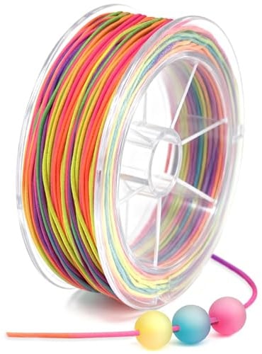 Redamancy 35m Gummiband, 1mm Gummiband für Armbänder, Regenbogen Elastisches Faden, Armband Schnur für Perlen, Halsketten, Schmuckherstellung, DIY Basteln