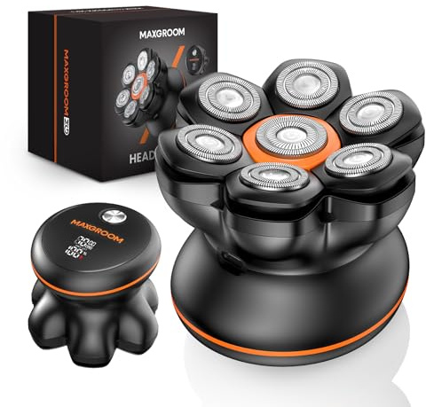 Glatzen Rasierer Herren,MAXGROOM 7D Glatzenrasierer, Wasserdichter Kopfrasierer Glatze,Magnetische Kopf Rasierer Herren,Wiederaufladbar Typ-c Head Shaver Men,Leicht zu Reinigen