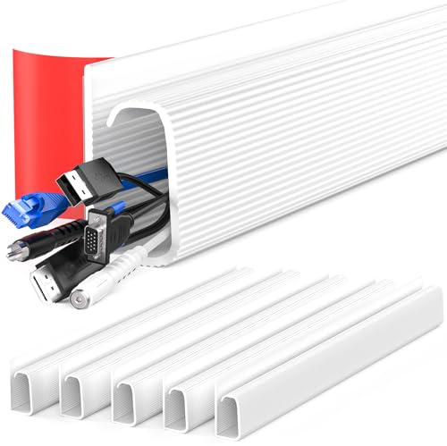 Mokani Cable Management Under Desk, 6 X 15.7in Desk Cord Cable Organizer, No-Drill Cable Raceway, Self-Adhesive Wire Organizer Cable Concealer, Cord Cover Cable Hider Cable Management Tray (White)