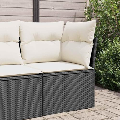 QJBSAVVA Gartensofa Schwarz 62x62x69 cm Outdoor Sofa aus Poly Rattan mit Stauraum und Cremeweißen Kissen Kleine Eckbank für Balkon Terrasse und Garten