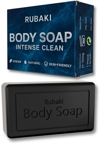 Feste Duschseife Männer – Rubaki Obsidian Herren Seife für Körper, Gesicht & Bart – vegan, plastikfrei & ergiebig – 100g