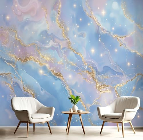 Fototapete Schlafzimmer Abstrakt Luxus Aquarell Marmor 3D Druck Vliestapete, ‎150x105cm (B×H) Wandtapete Wandbilder, für Wohnzimmer, Kinderzimmer, TV Hintergrund Hellblau Tapete