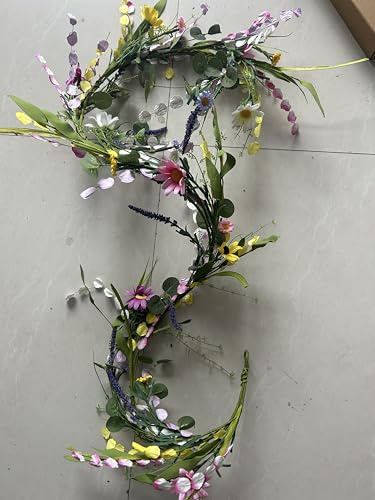 Yawwind Farmhouse Spring Garland 6 FT Vintage Spring Flower Garlands Summer Floral Garland Wildflower Garlands with Daisy for Table Centerpiece Door Frame Mantel Stairs Railing Decoration