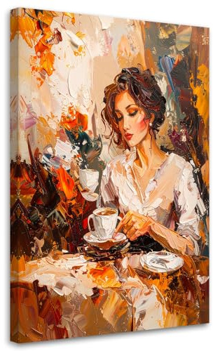 Feeby Bilder - Foto Geschenk - Frau trinkt Kaffee - 60x90 1tlg - Leinwandbilder Wohnzimmer - Wandbild über dem Bett - Bild Schlafzimmer - Aesthetic Zimmer Deko - Modern Pictures