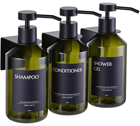 Janxin 3 Stück Seifenspender Wandbefestigung, Seifenspender Grün | seifenspender wandbefestigung ohne bohren, Wandseifenspender, Badezimmer Seifenspender Set, 500ml