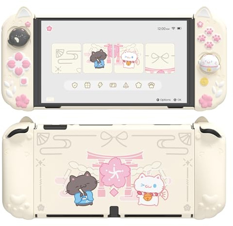 playvital Funda para Nintendo Switch OLED Compatible con Dock-Gatito Lindo | Carcasa Rígida, Empuñaduras de Silicona, Soporte Integrado, con Tapas para Joysticks, Agarre Cómodo