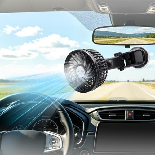 D-Lumina Ventilatore per Auto Rotante a 360°,Montaggio su Accendisigari,Portatile,Silenzioso,con 2 velocità Regolabili per Camion,Barche,Auto,Veicoli (Ventosa) Condizionatore d'Aria per Auto