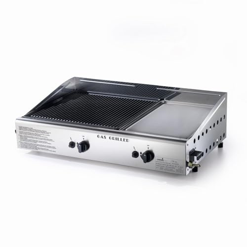 Ompagrill Doble placa de cocción Plancha Double 0470 Alimentación a gas GLP con encendido piezoeléctrico de acero inoxidable y hierro fundido