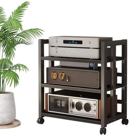 GSKFXJ Mobile Hifi Audio Video Rack, Mobiletto TV 3-Level, Supporto Portaoggetti Multimediale, Ripiano Stereo Per Ufficio Soggiorno, Mensola Giradischi(3-Tier/60x40x90cm)