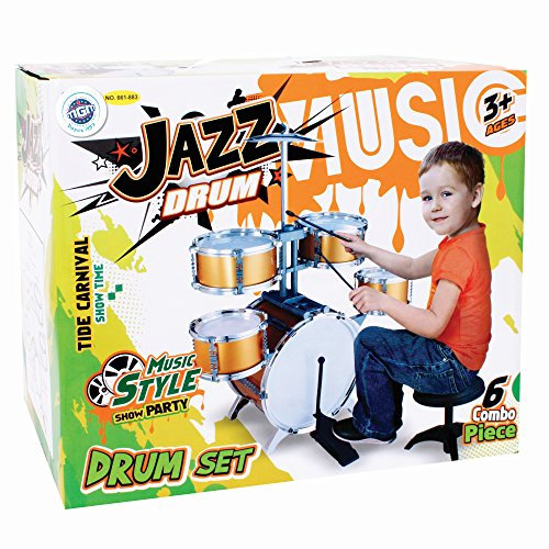 WS - Batterie - 6 Élements - Initiation - 111233 - 75 cm - Doré - Idéale Pour Les Débutants - Percussion - Musique - Instrument Pour Enfant - Musicien Amateurs - À Partir de 3 Ans