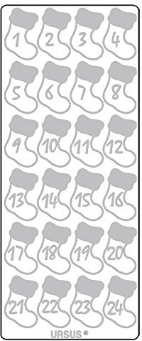 Ursus 593100124 - Kreativ Sticker Adventskalender, Stiefelchen silber, 5 Stickerbögen mit Zahlen von 1 bis 24, selbstklebend, leicht abziehbar, zum Nummerieren von selbstgemachten Adventskalendern