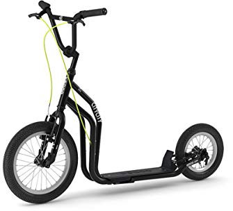 YEDOO City Tretroller - ab 140 cm Körperhöhe, bis 120 kg, mit Luftreifen 16/12 - Cityroller für Erwachsene und Kinder mit verstellbarem Lenker und Ständer, schwarz