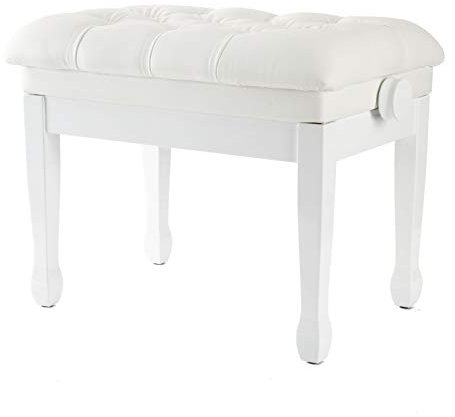 Fame PB-30C WH/P, Höhenverstellbare Klavierbank, Weiß Hochglanz, Robust, Kunstlederbezug in Lederoptik, Gummifüße