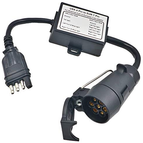 CARROFIX Convertisseur de Feux de remorque USA vers Europe Connecteur Plat 4 Voies (véhicule américain) vers Prise Ronde 7 Voies (remorque européenne)