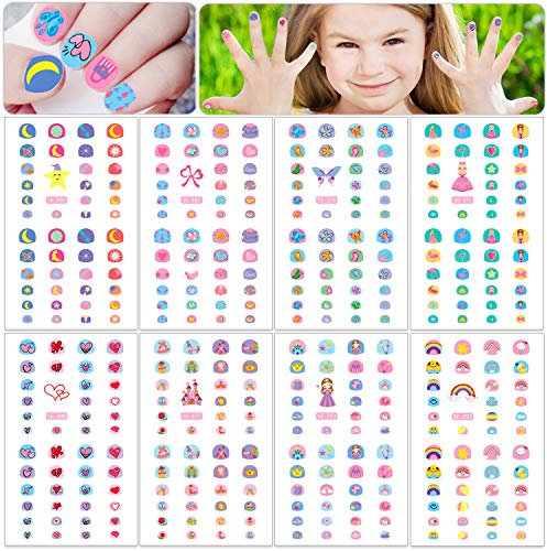 HOWAF 360+ Süß 3D Nagelsticker Selbstklebend Mädchen Nail Art Sticker Nagelaufkleber Nagel Abziehbilder für Mädchen Kindergeburtstag Geschenktüten Mitgebsel, Blume Schmetterling Herz Stern Regenbogen