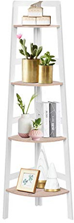 DREAMADE Standregal Eckregal mit 4 Ablagen, Holzregal Pflanzenregal Leiterregal Bücherregal Treppenregal für innen und dreaußen