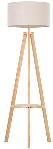HOMCOM Free Standing Tripod Floor Lamp Bedside Light Reading Light with Storage Shelf Linen Shade for Living Room Bedroom, 154cm, Cream