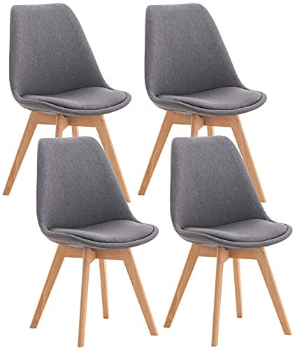CLP 4er Set Esszimmerstuhl Linares Kunststoff I Stoff I Samt I Cord I Lederoptik I Lehnstuhl Mit Holzgestell, Farbe:grau, Material:Stoff