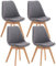 CLP 4er Set Esszimmerstuhl Linares Kunststoff I Stoff I Samt I Cord I Lederoptik I Lehnstuhl Mit Holzgestell, Farbe:grau, Material:Stoff