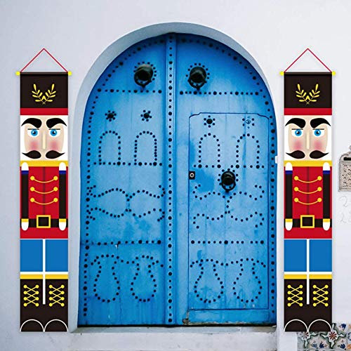 YONII Nutcracker Christmas Decorations, Outdoor Xmas Decor Life Size Soldier Model Nutcracker Hanging Banners for Holiday Home Indoor Outdoor Front Door Porch Garden Indoor Exterior Kids Party