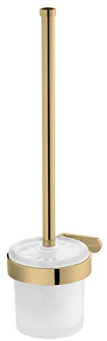 Cepillo Baño + Taza Vidrio Templado Zamak Acabado Color Oro Montado Pared