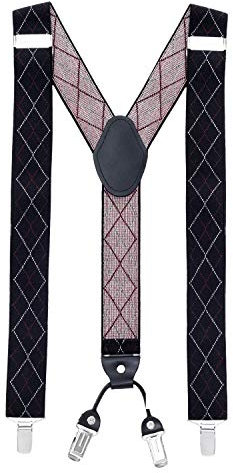 MASADA Hosenträger für Herren mit robusten Clips stufenlos verstellbar 3,5 cm breit und bis zu 195 cm Körpergröße Schwarz-rot-weiß
