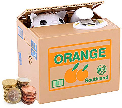 Auped Spardose Digital Sparbüchse Elektronisch Sparschwein Münze Bank für Kinder (Katze-Weiß(Orange))