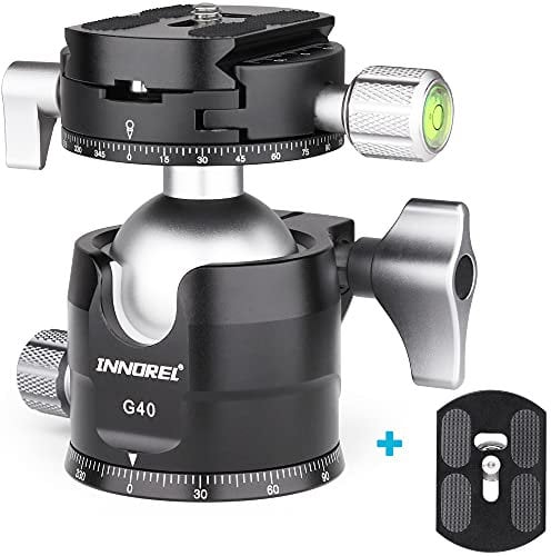 INNOREL G40 Low Profile Stativ-Kugelkopf Doppelter Panorama-Metall-Kamerastativ-Kugelkopf mit 1/4 Arca Swiss QR-Platte, Schnellwechselplatte für Einbeinstativ, Camcorder, max. Belastung 20 kg