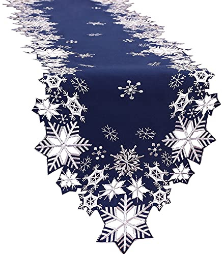 Simhomsen Bestickte Schneeflocken Tischläufer für Weihnachten, Urlaub und Winter (Marineblau, 35,6 x 175,6 cm)