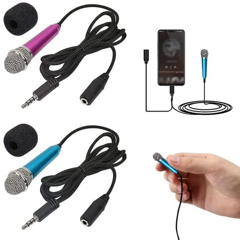 Wgnmdrub Karaoke Mini Portable Microphone for Mobile Phone Mini Karaoke Microphone Condenser Microphone Mini for Mobile Phone Laptop Laptop Red Blue 2 Pieces
