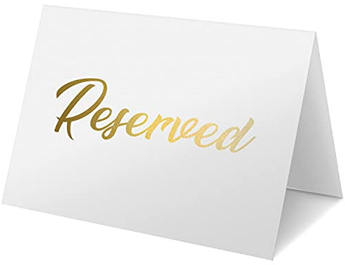 10 Stück Reserviert Schilder Gastronomie 10x7,5 cm DIN A7 - Reserved Table Sign - Tischaufsteller Hochzeit - Goldfolie Papier - Reservierungsschilder Tisch Weiß - Reserviert Schild Pappe - Party