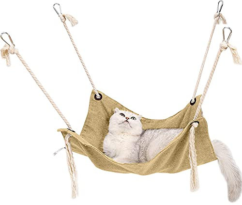 SDWSZZZW Hängematte Katze Liege Katzenkäfig Hängemattenbett Hängematte Hängendes Bett für Katzen, Frettchen, Ratte, Kaninchen, Kleine Hunde oder Andere Haustiere Katzenkäfigbett Sitz 47x47CM (Khaki)