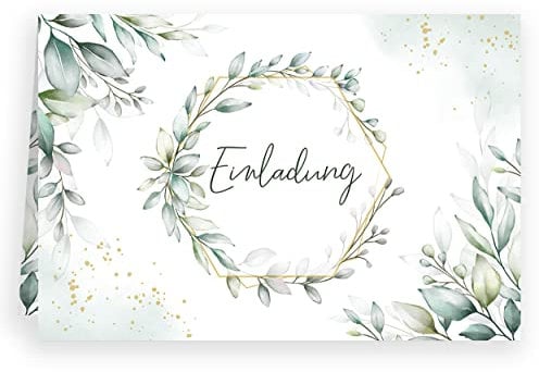 Klasse Einladungskarten Grün Blätter Aquarell mit Umschlägen Klappkarte Einladung Geburtstag Umschläge elegant Hochzeit Jubiläum Feier 20 30 40 50 60 70 80