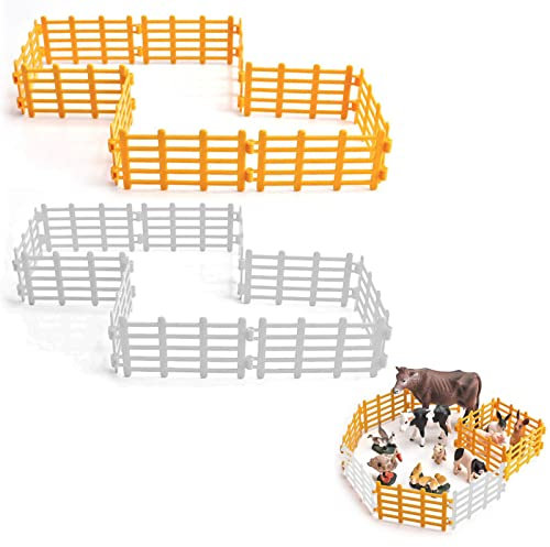 Uoeo 40 Pcs Farm Corral Fence Toys - Plastic Wooden Horse Corral Accessories Playset - Garden Fence Toys for Barn Paddock Horse Stable, Animal Cake Toppers
